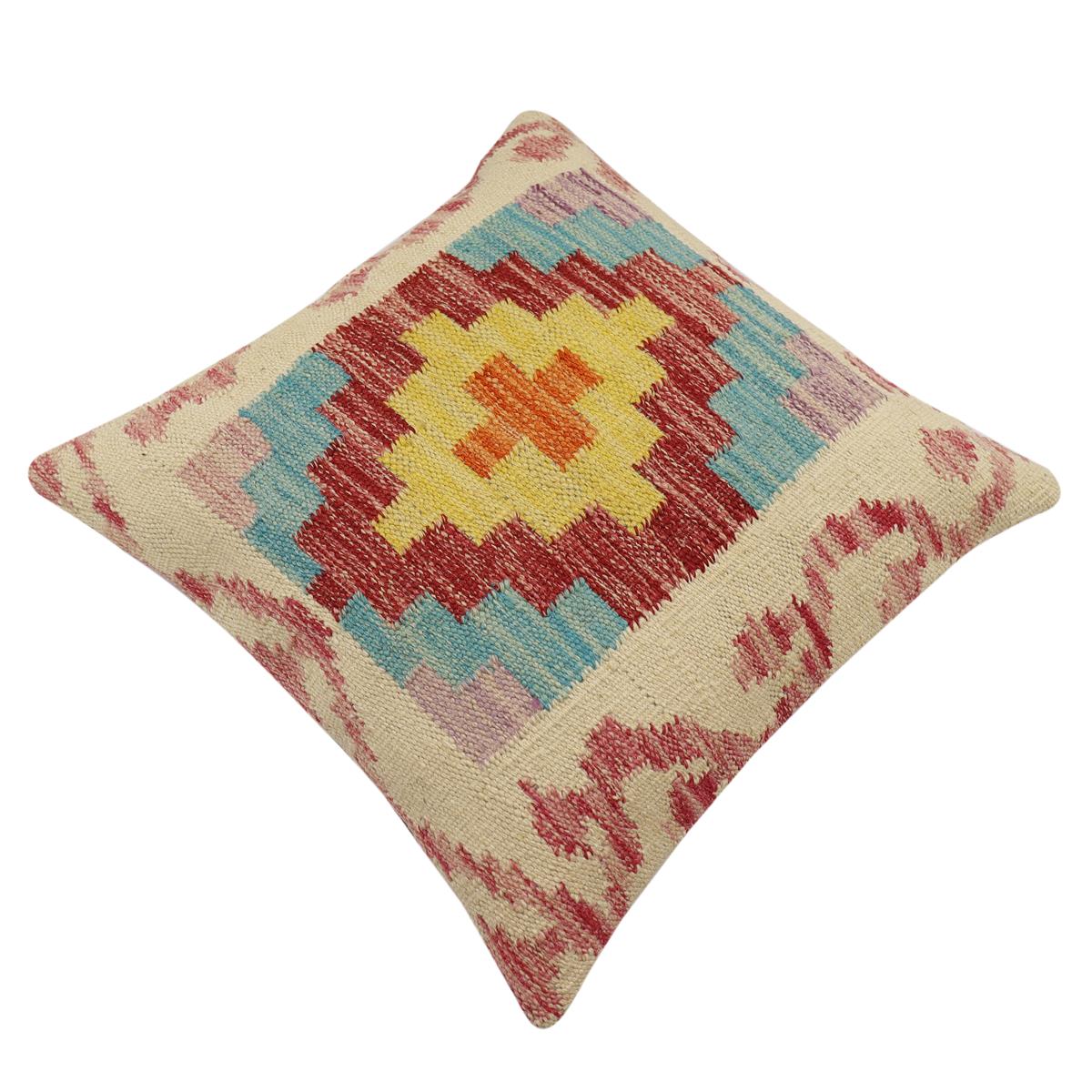handmade Traditional Pillow Beige Red Hand-Woven SQUARE 100% WOOL Hand woven turkish pillow2' x 2'