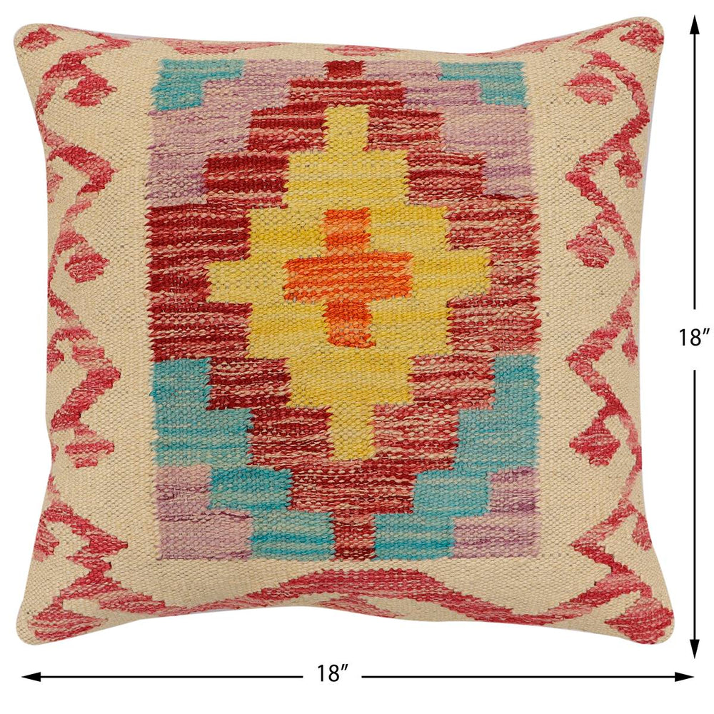 handmade Traditional Pillow Beige Red Hand-Woven SQUARE 100% WOOL Hand woven turkish pillow2' x 2'