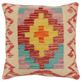 handmade Traditional Pillow Beige Red Hand-Woven SQUARE 100% WOOL Hand woven turkish pillow2 x 2