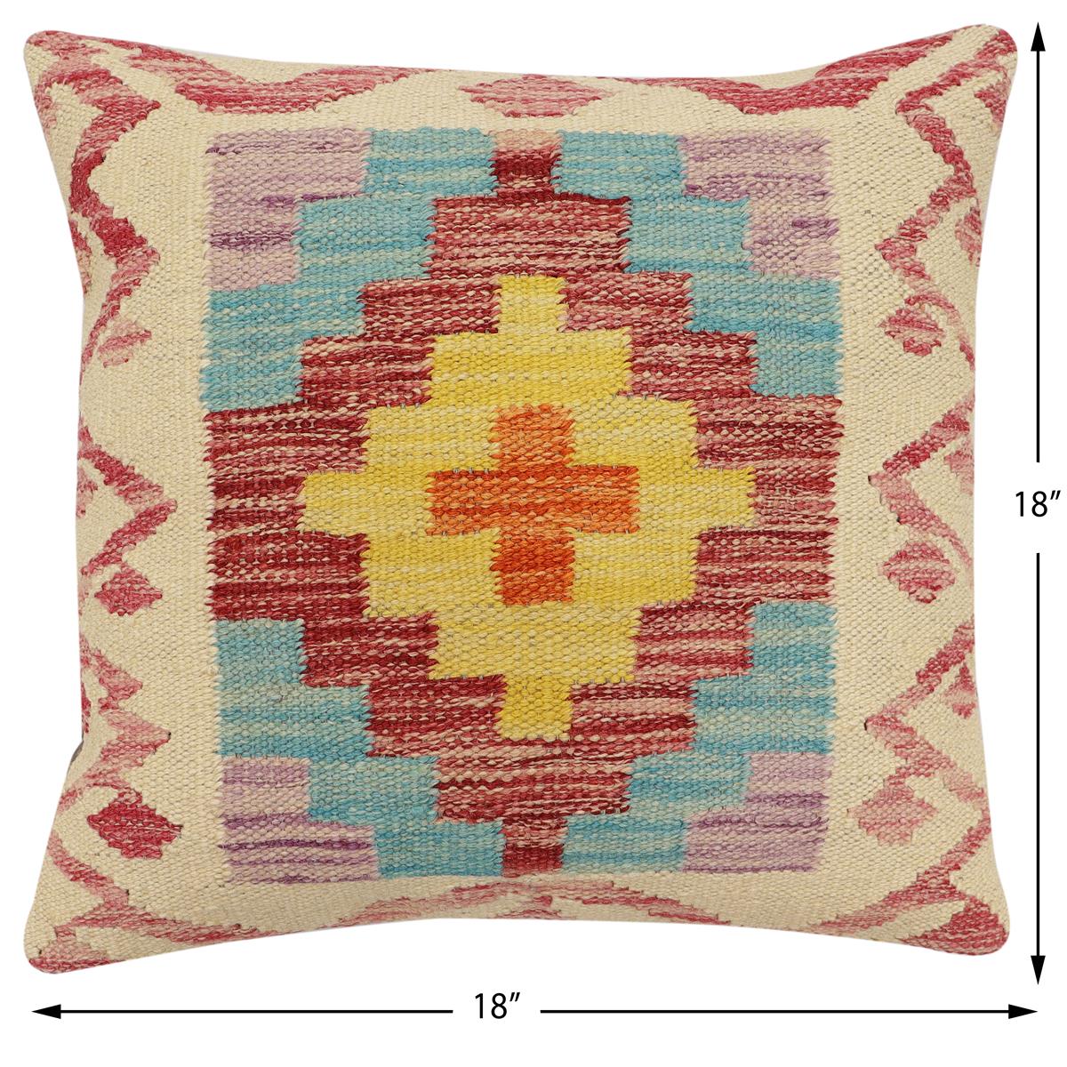 handmade Traditional Pillow Beige Red Hand-Woven SQUARE 100% WOOL Hand woven turkish pillow2' x 2'