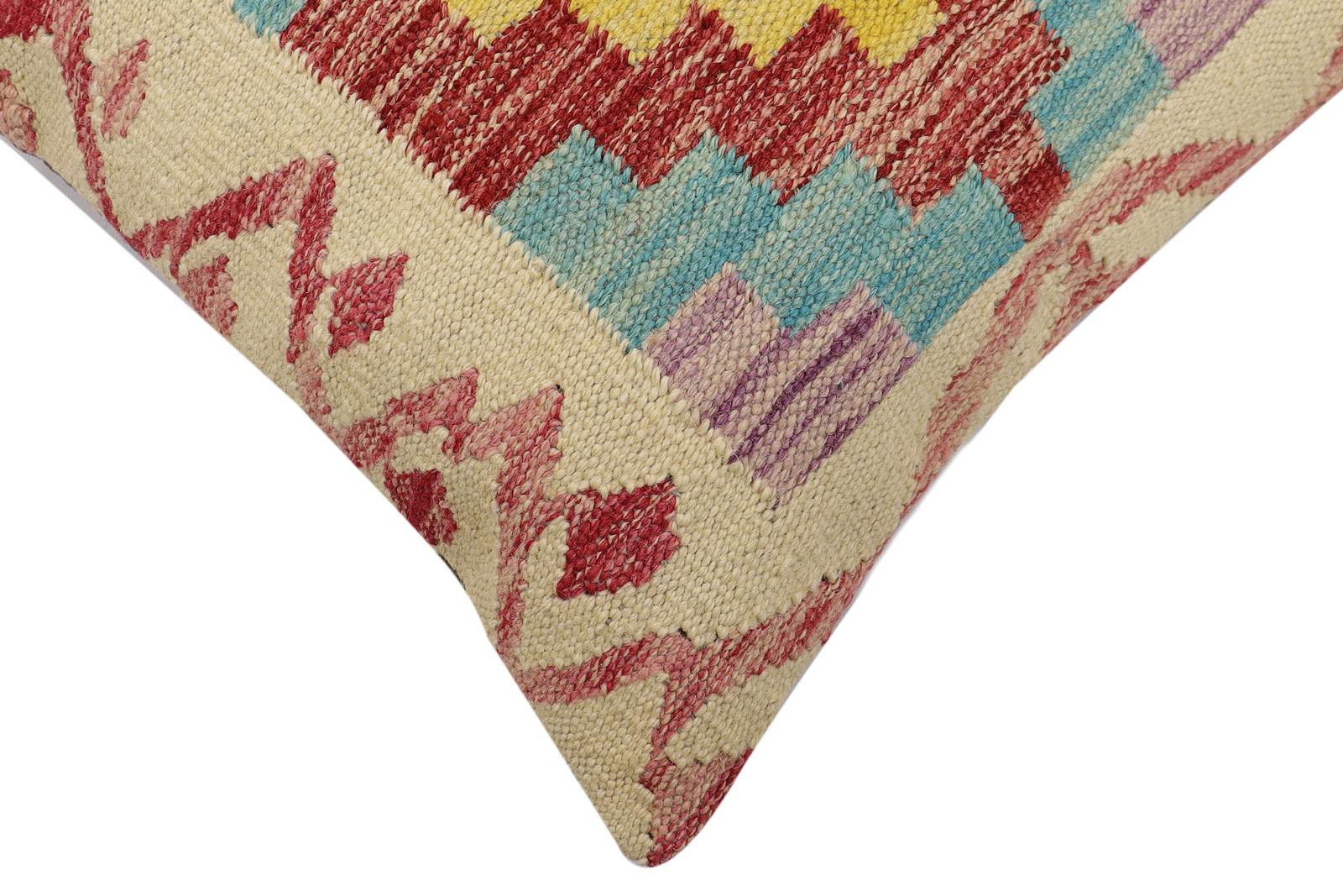 handmade Traditional Pillow Beige Red Hand-Woven SQUARE 100% WOOL Hand woven turkish pillow2' x 2'