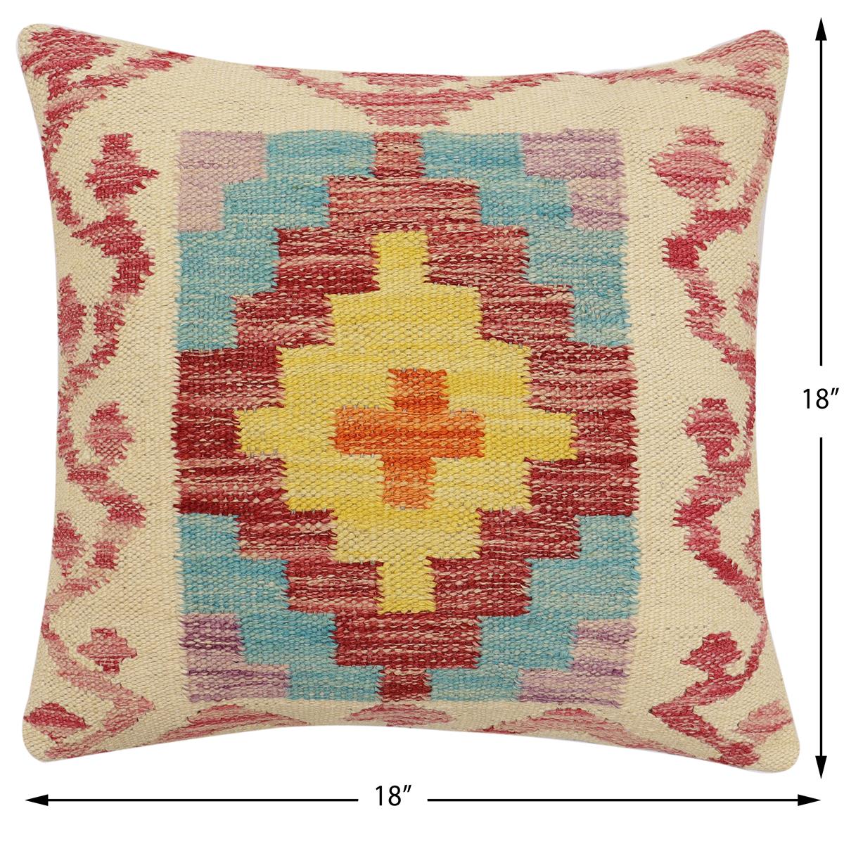 handmade Traditional Pillow Beige Red Hand-Woven SQUARE 100% WOOL Hand woven turkish pillow2' x 2'