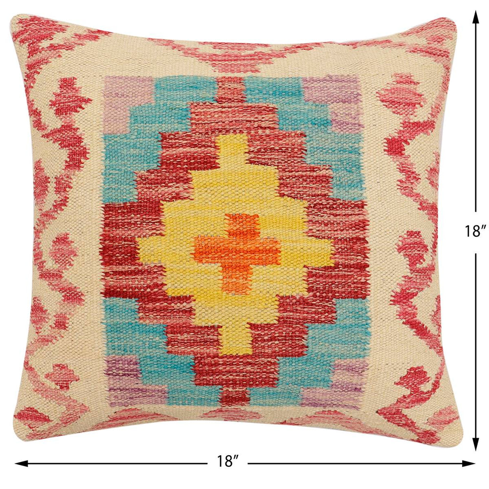 handmade Traditional Pillow Beige Red Hand-Woven SQUARE 100% WOOL Hand woven turkish pillow2' x 2'