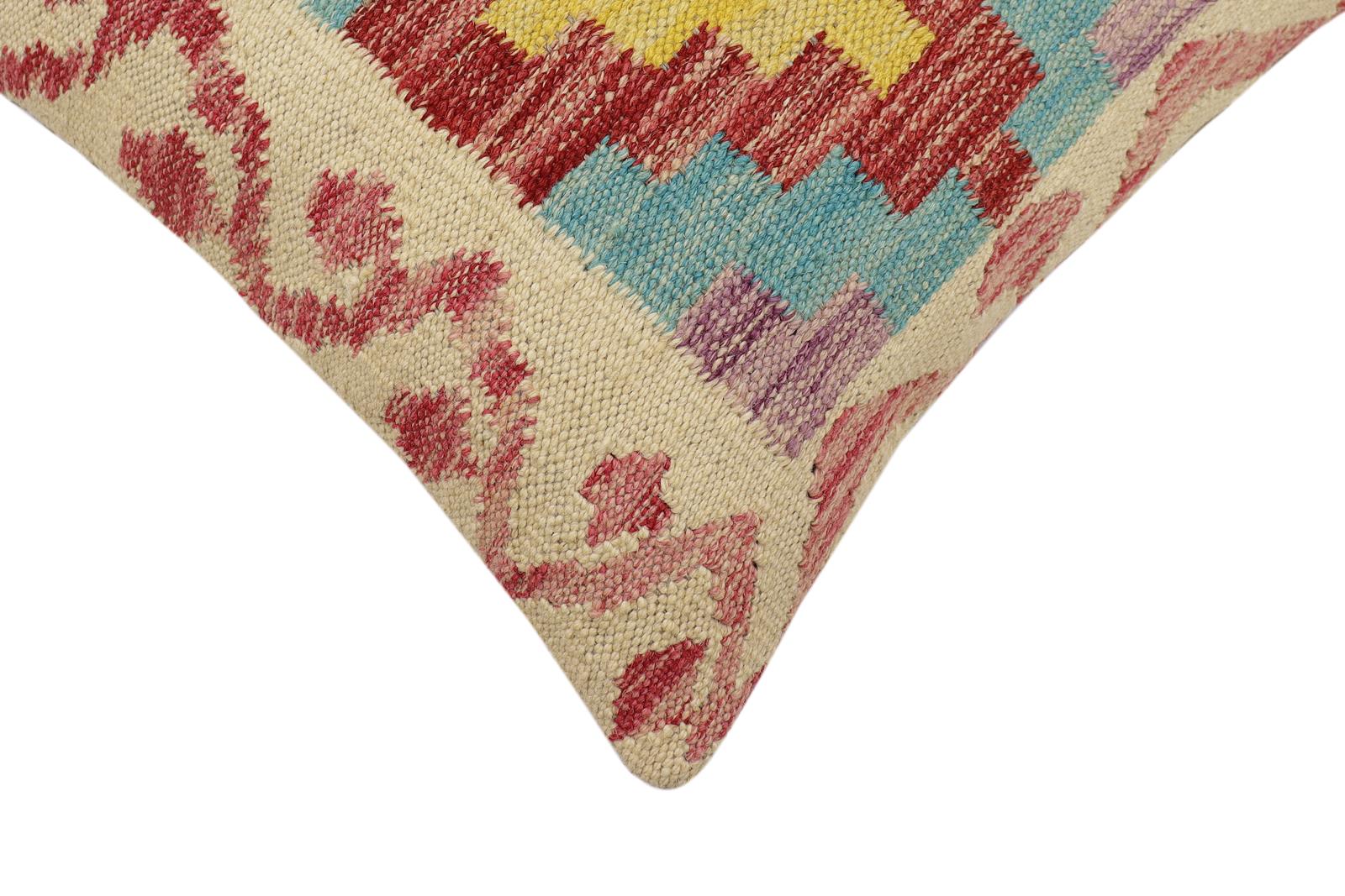 handmade Traditional Pillow Beige Red Hand-Woven SQUARE 100% WOOL Hand woven turkish pillow2' x 2'