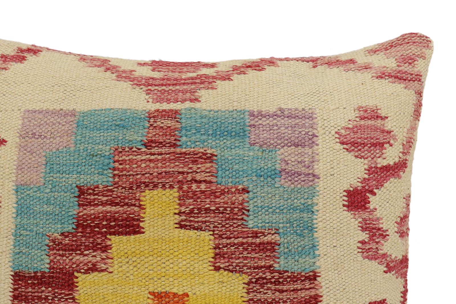 handmade Traditional Pillow Beige Red Hand-Woven SQUARE 100% WOOL Hand woven turkish pillow2' x 2'