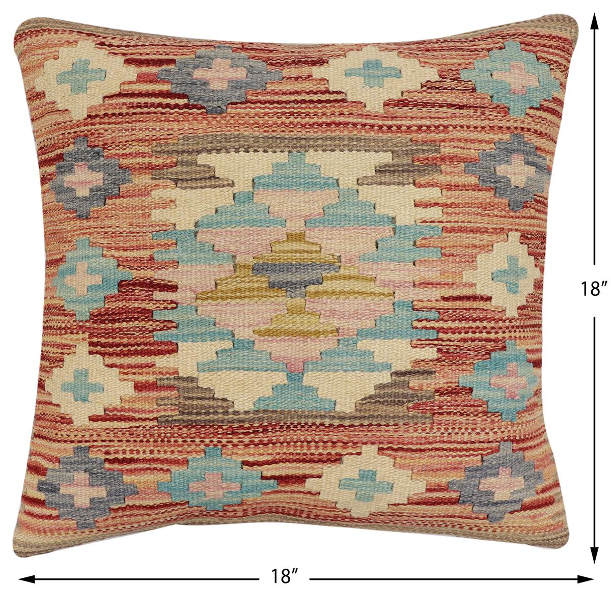 handmade Traditional Pillow Rust Blue Hand-Woven SQUARE 100% WOOL Hand woven turkish pillow2' x 2'