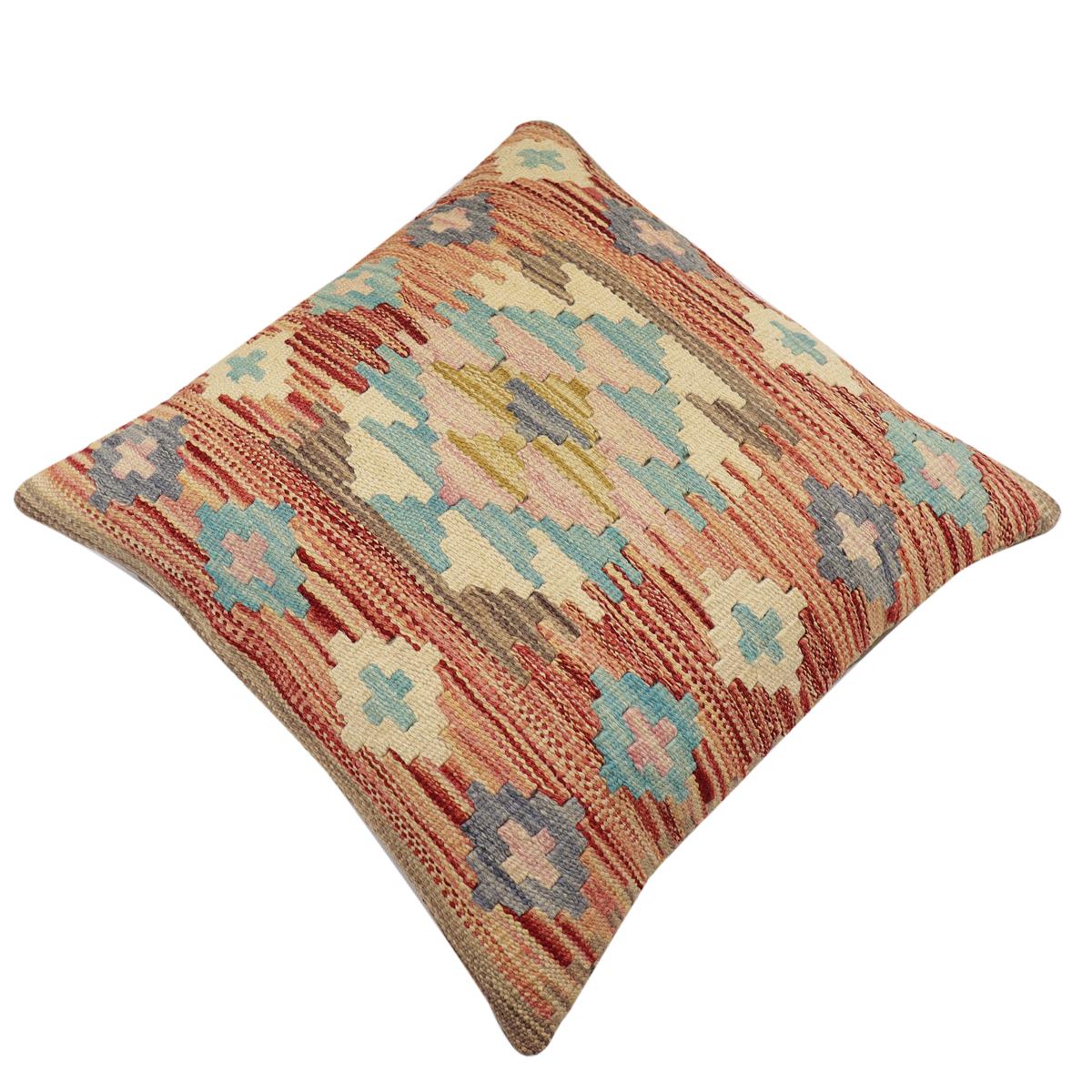 handmade Traditional Pillow Rust Blue Hand-Woven SQUARE 100% WOOL Hand woven turkish pillow2' x 2'