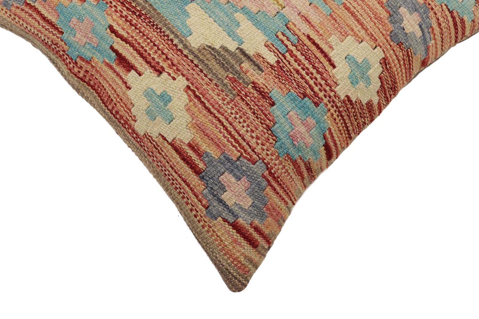 handmade Traditional Pillow Rust Blue Hand-Woven SQUARE 100% WOOL Hand woven turkish pillow2' x 2'