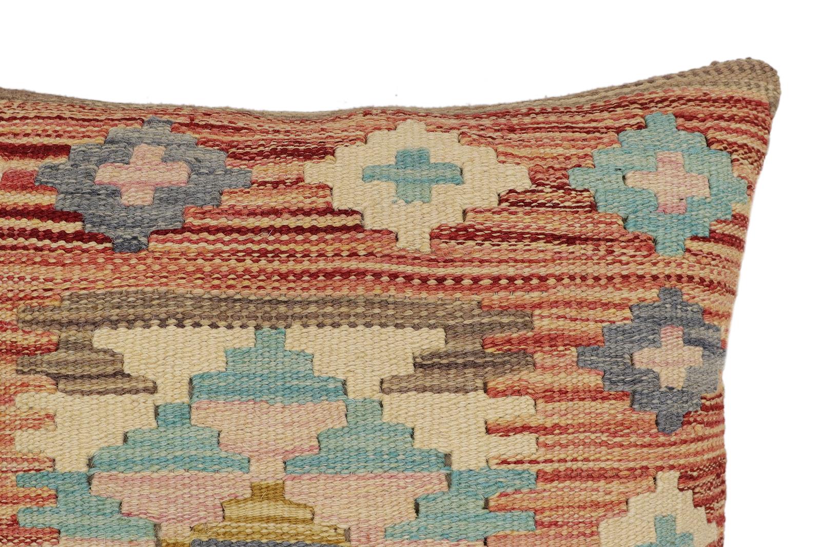 handmade Traditional Pillow Rust Blue Hand-Woven SQUARE 100% WOOL Hand woven turkish pillow2' x 2'