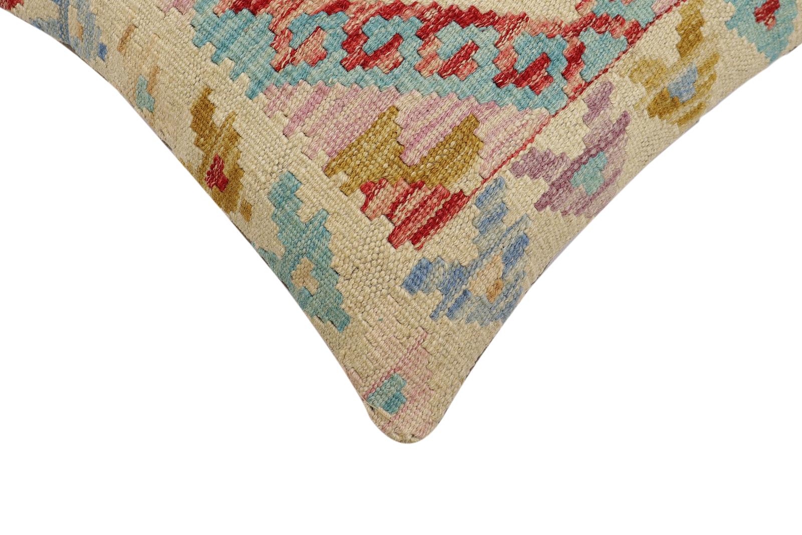 handmade Traditional Pillow Beige Red Hand-Woven SQUARE 100% WOOL Hand woven turkish pillow2' x 2'
