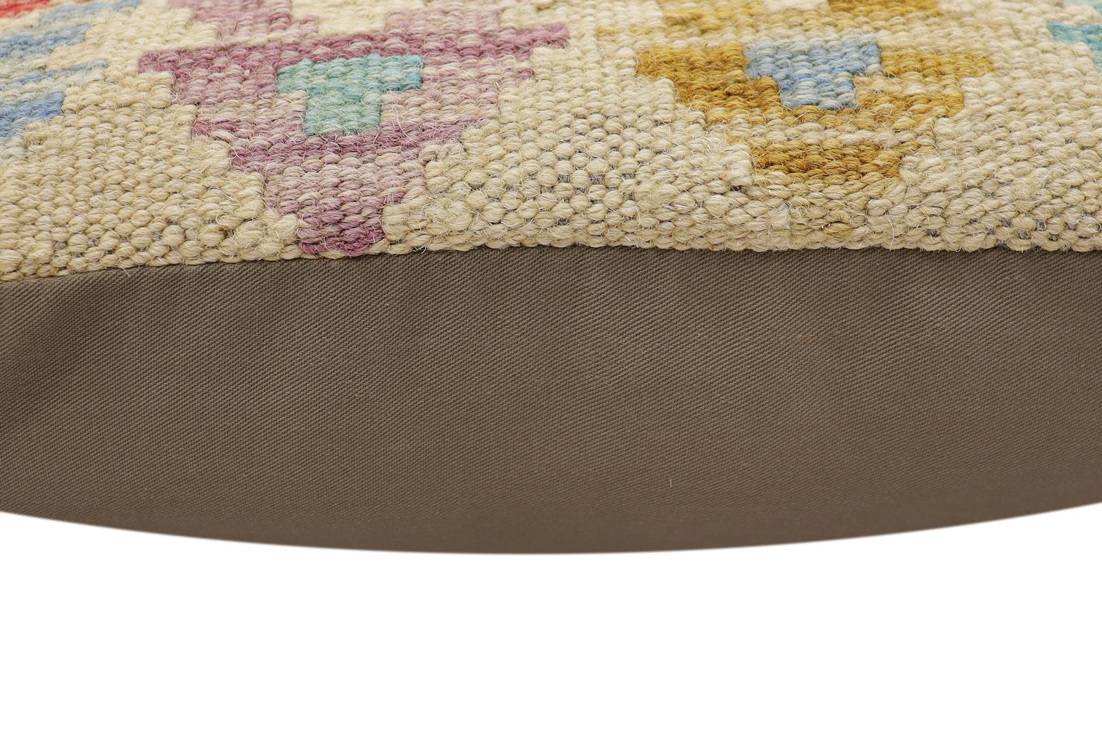 handmade Traditional Pillow Beige Red Hand-Woven SQUARE 100% WOOL Hand woven turkish pillow2' x 2'