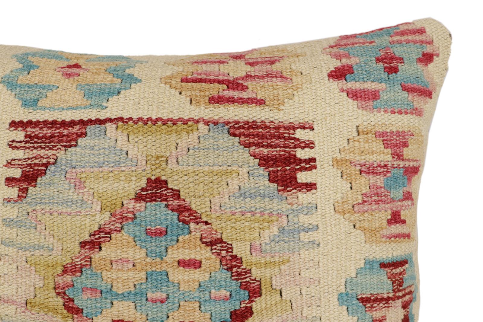 handmade Traditional Pillow Beige Red Hand-Woven SQUARE 100% WOOL Hand woven turkish pillow2' x 2'