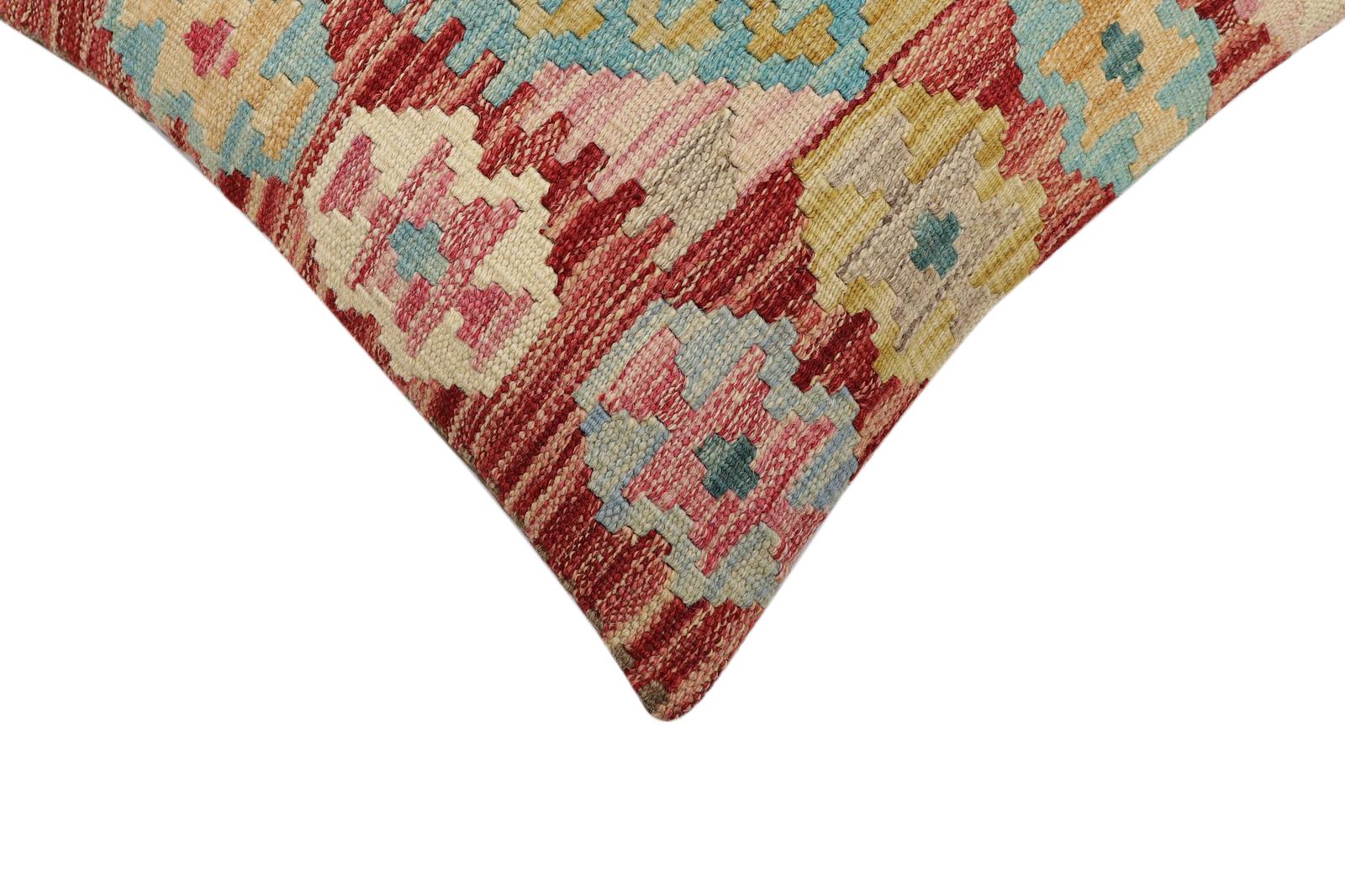handmade Traditional Pillow Red Blue Hand-Woven SQUARE 100% WOOL Hand woven turkish pillow2' x 2'