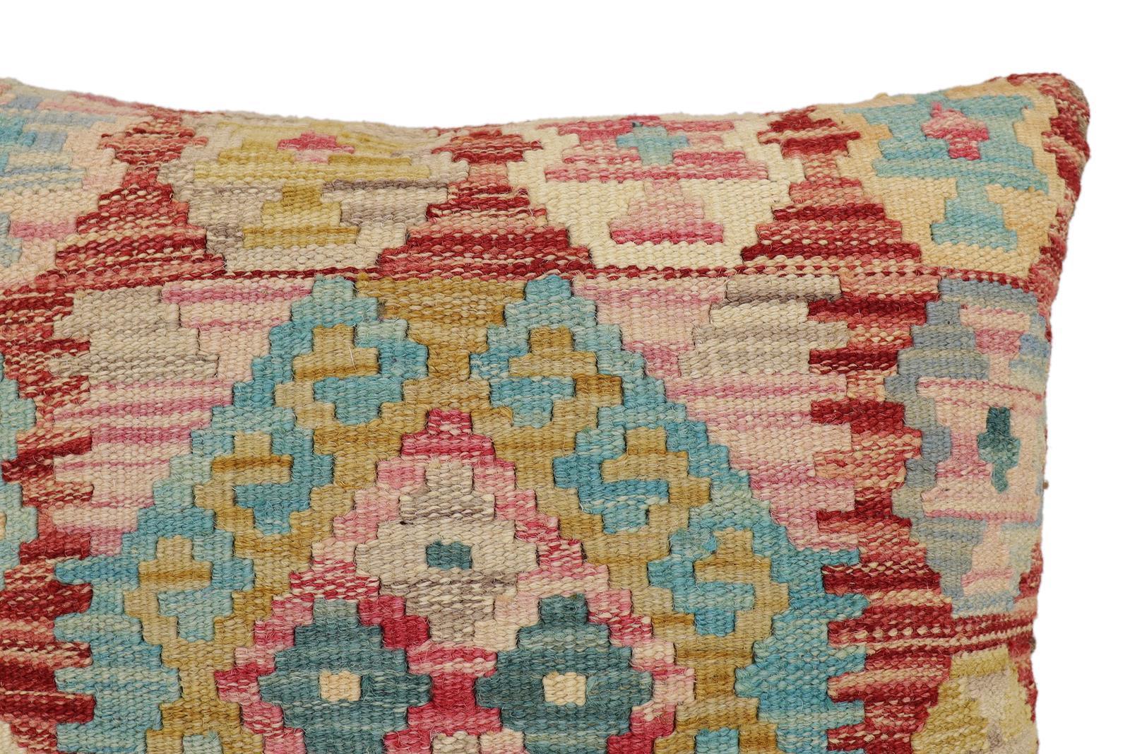 handmade Traditional Pillow Red Blue Hand-Woven SQUARE 100% WOOL Hand woven turkish pillow2' x 2'