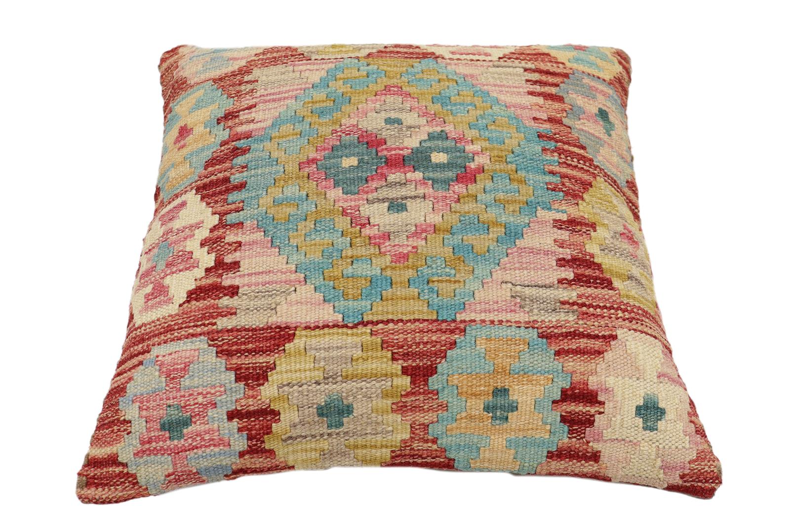 handmade Traditional Pillow Red Blue Hand-Woven SQUARE 100% WOOL Hand woven turkish pillow2' x 2'