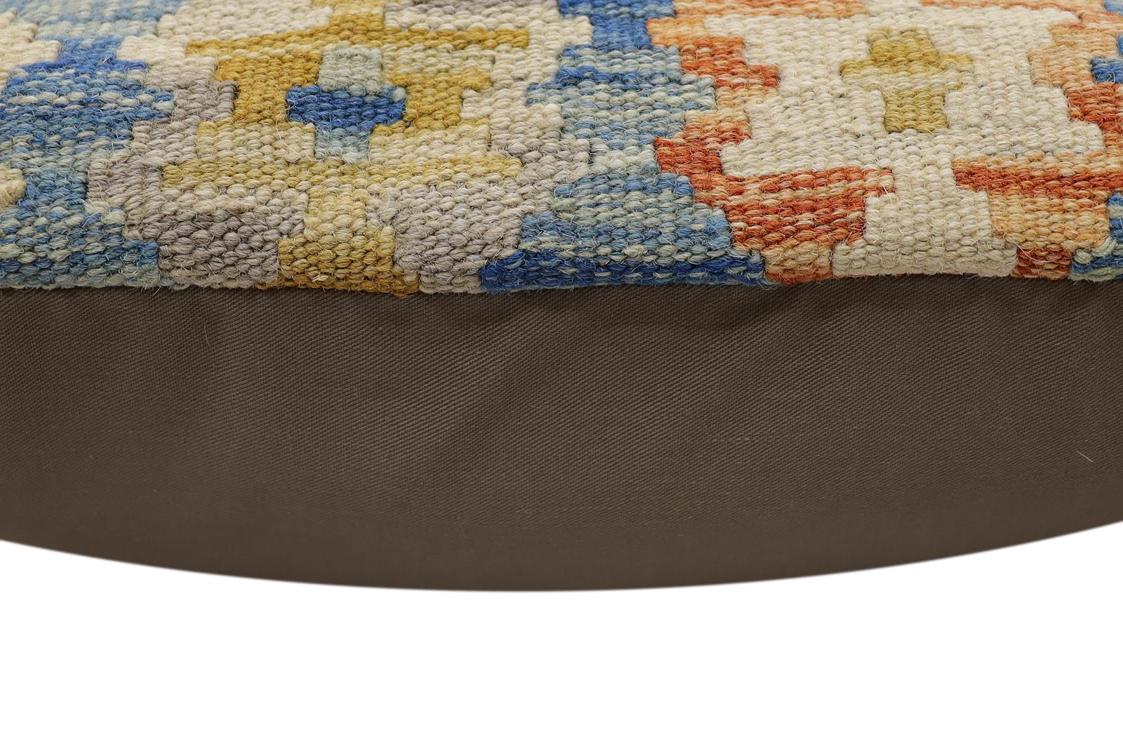 handmade Traditional Pillow Blue Rust Hand-Woven SQUARE 100% WOOL Hand woven turkish pillow2' x 2'