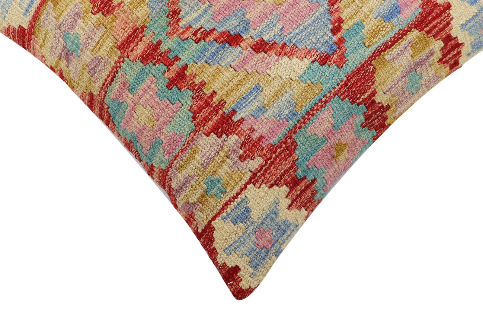 handmade Traditional Pillow Rust Blue Hand-Woven SQUARE 100% WOOL Hand woven turkish pillow2' x 2'