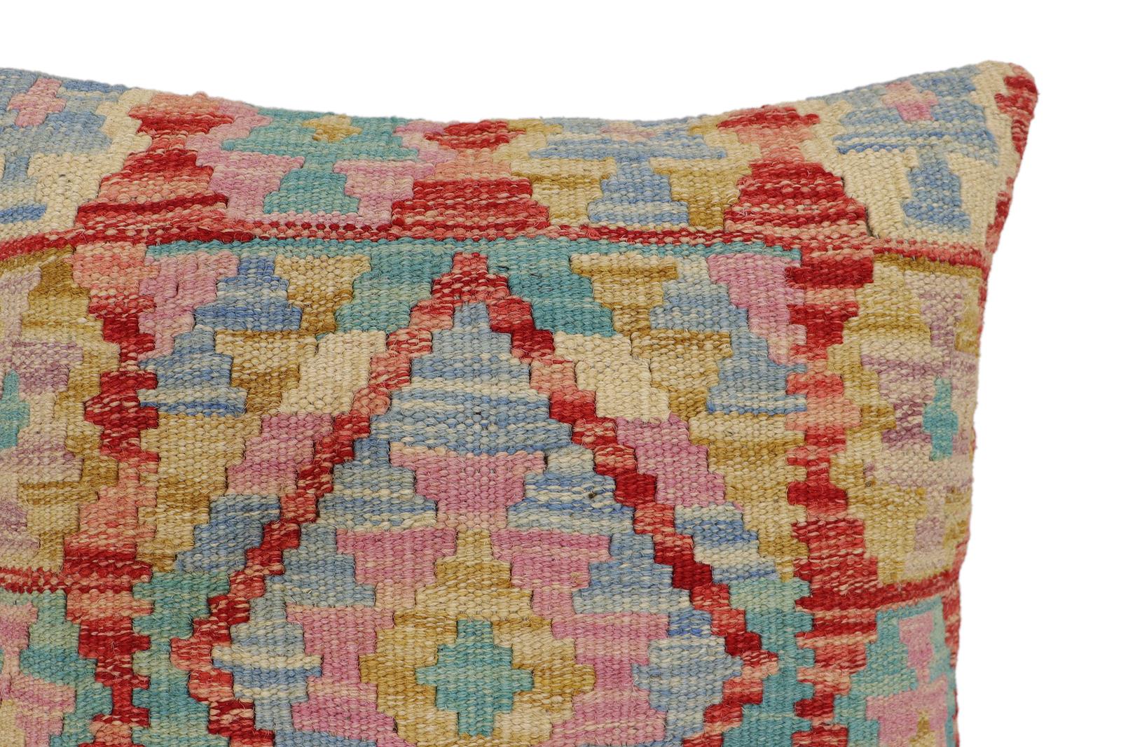 handmade Traditional Pillow Rust Blue Hand-Woven SQUARE 100% WOOL Hand woven turkish pillow2' x 2'