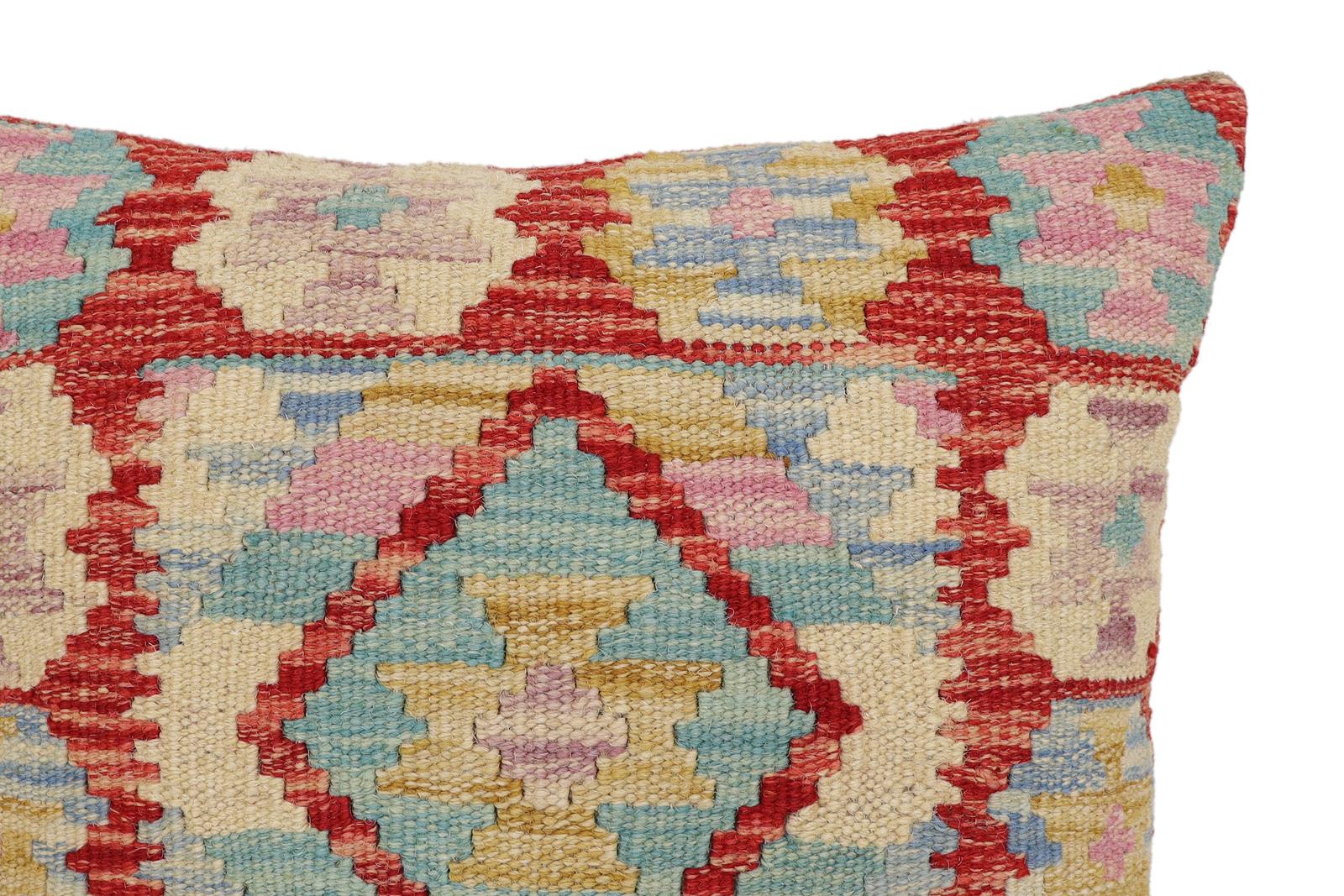 handmade Traditional Pillow Rust Blue Hand-Woven SQUARE 100% WOOL Hand woven turkish pillow2' x 2'