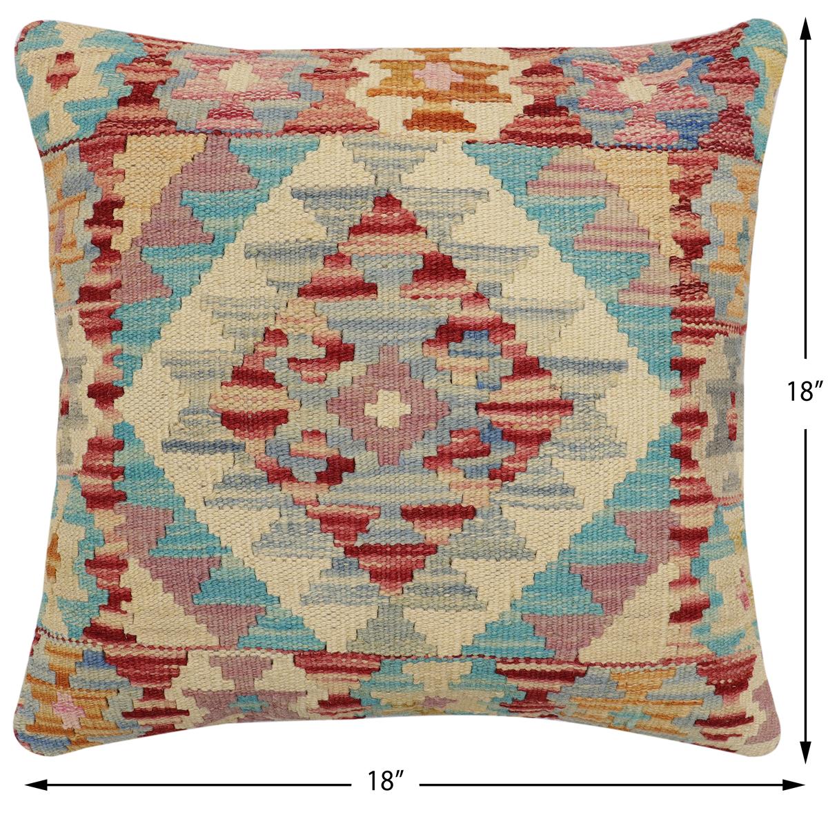 handmade Traditional Pillow Rust Blue Hand-Woven SQUARE 100% WOOL Hand woven turkish pillow2' x 2'