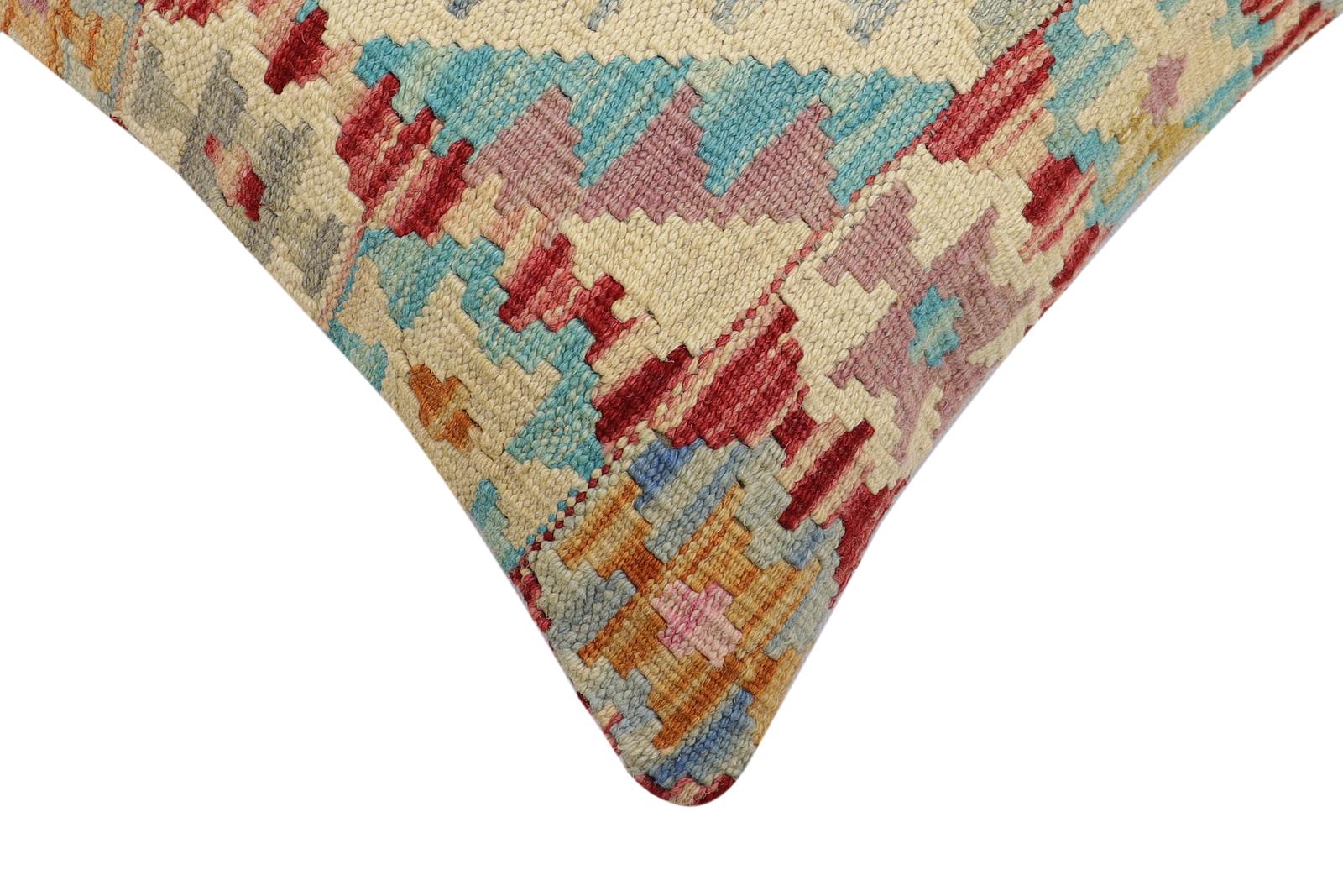handmade Traditional Pillow Rust Blue Hand-Woven SQUARE 100% WOOL Hand woven turkish pillow2' x 2'