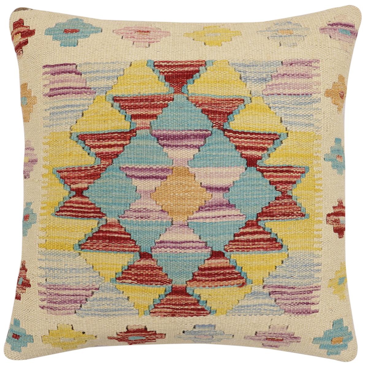handmade Traditional Pillow Beige Rust Hand-Woven SQUARE 100% WOOL Hand woven turkish pillow2' x 2'