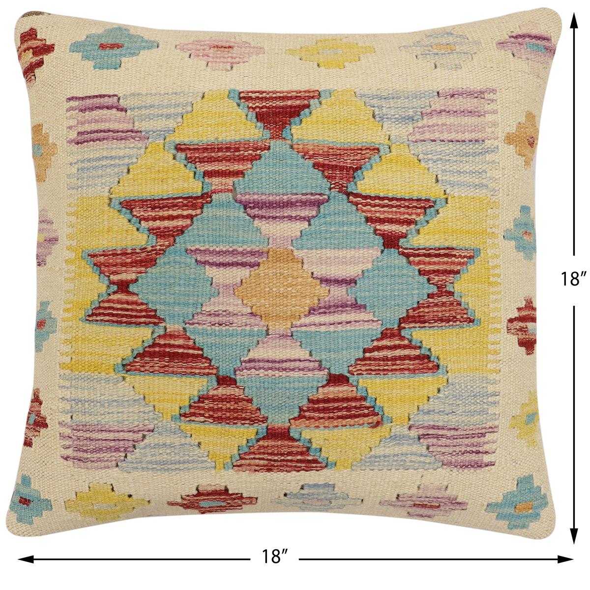 handmade Traditional Pillow Beige Rust Hand-Woven SQUARE 100% WOOL Hand woven turkish pillow2' x 2'