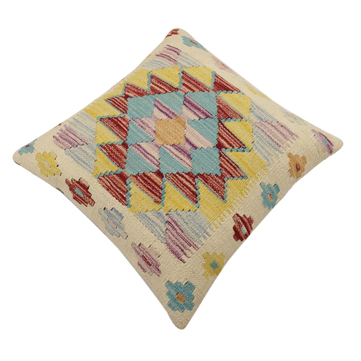 handmade Traditional Pillow Beige Rust Hand-Woven SQUARE 100% WOOL Hand woven turkish pillow2' x 2'