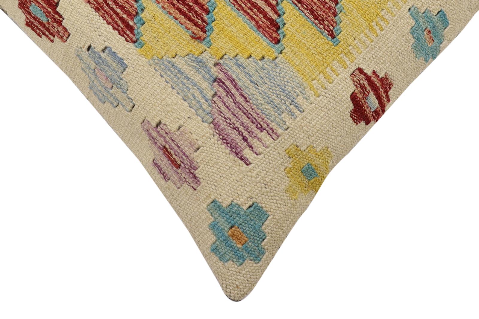 handmade Traditional Pillow Beige Rust Hand-Woven SQUARE 100% WOOL Hand woven turkish pillow2' x 2'
