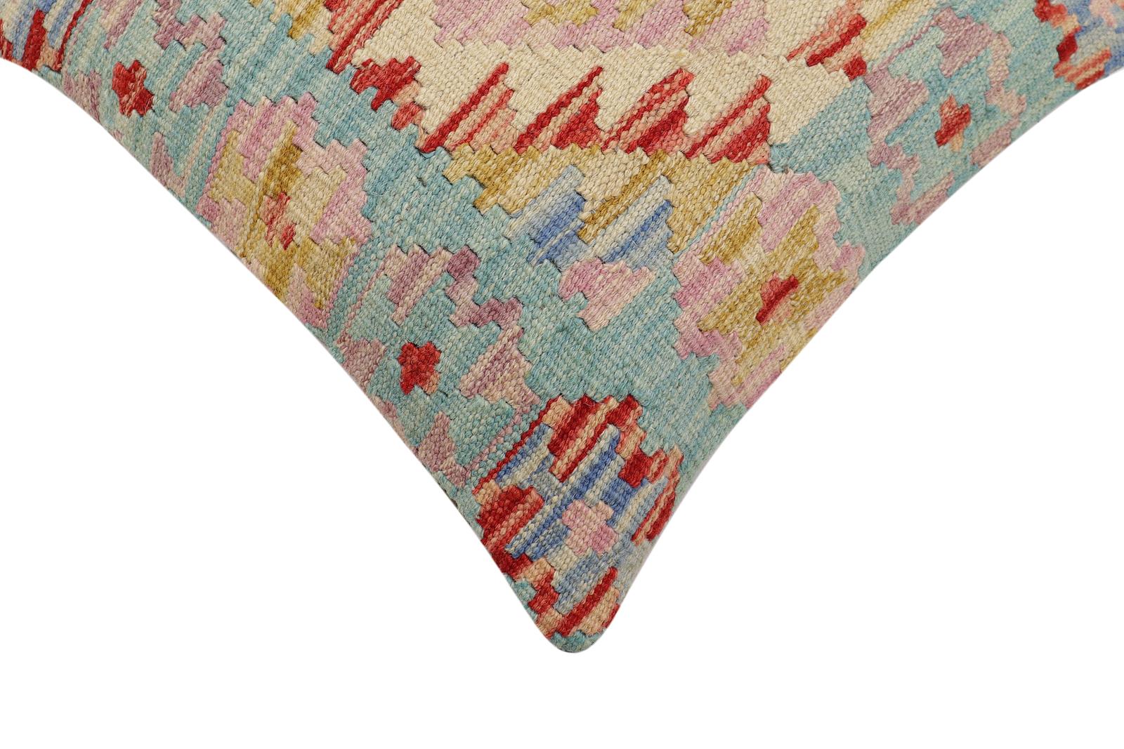 handmade Traditional Pillow Blue Red Hand-Woven SQUARE 100% WOOL Hand woven turkish pillow2' x 2'