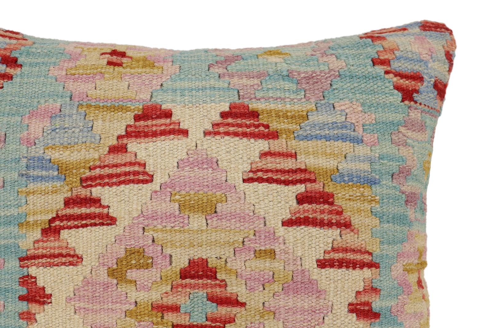 handmade Traditional Pillow Blue Red Hand-Woven SQUARE 100% WOOL Hand woven turkish pillow2' x 2'