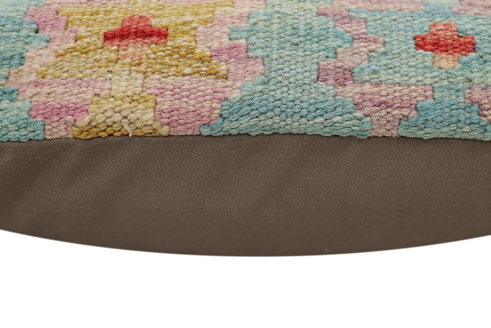 handmade Traditional Pillow Blue Red Hand-Woven SQUARE 100% WOOL Hand woven turkish pillow2' x 2'
