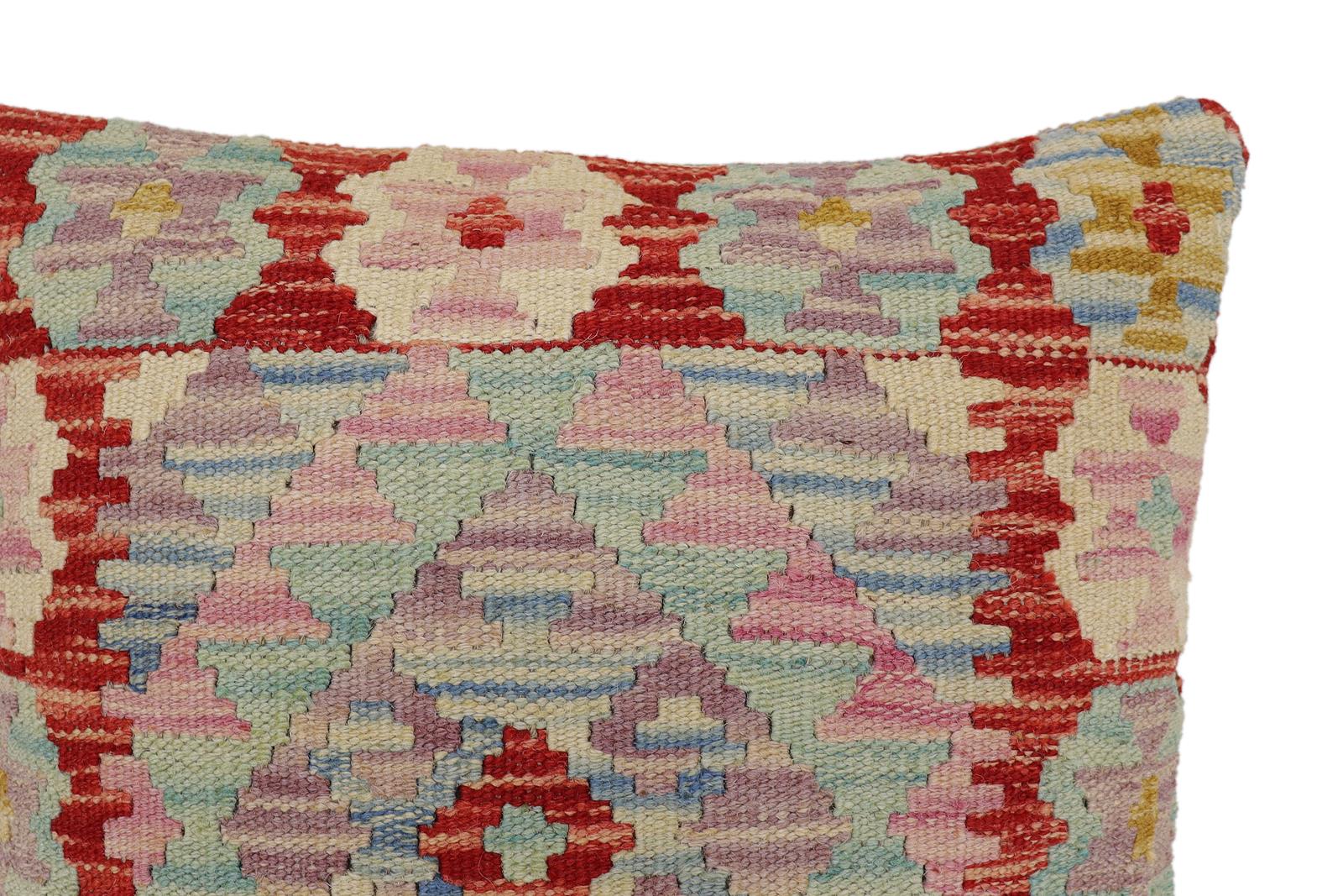 handmade Traditional Pillow Rust Blue Hand-Woven SQUARE 100% WOOL Hand woven turkish pillow2' x 2'