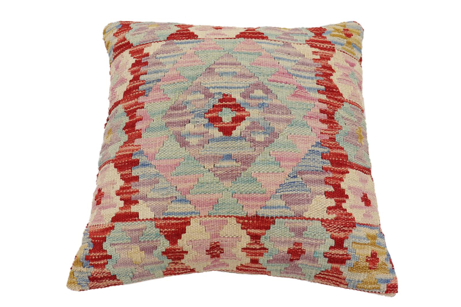handmade Traditional Pillow Rust Blue Hand-Woven SQUARE 100% WOOL Hand woven turkish pillow2' x 2'