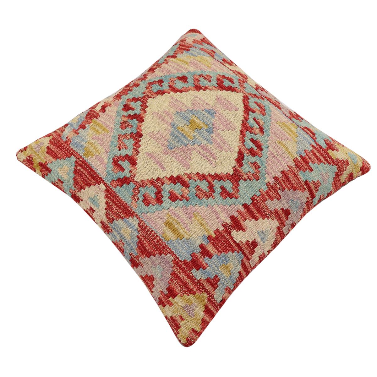 handmade Traditional Pillow Rust Blue Hand-Woven SQUARE 100% WOOL Hand woven turkish pillow2' x 2'
