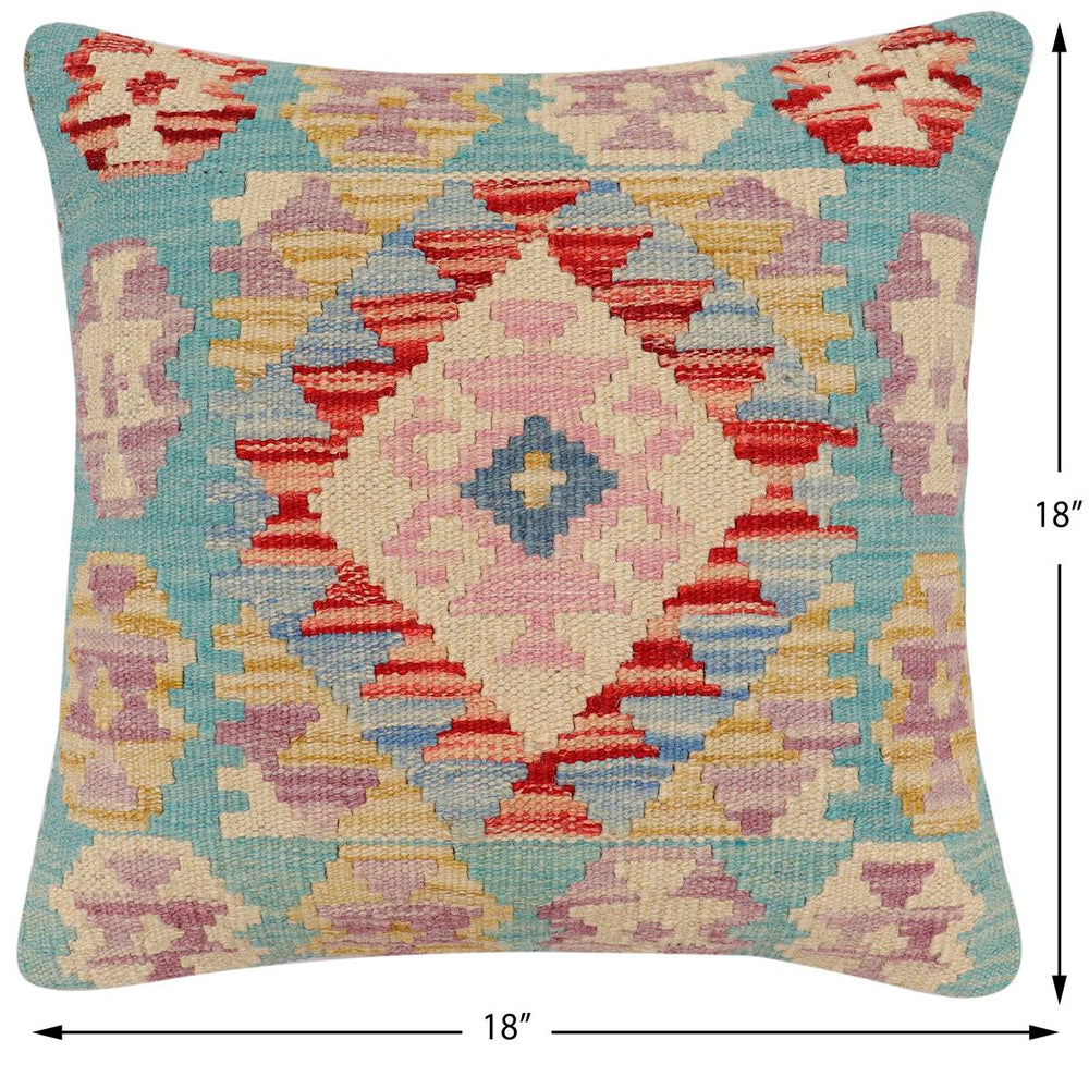 handmade Traditional Pillow Rust Blue Hand-Woven SQUARE 100% WOOL Hand woven turkish pillow2' x 2'