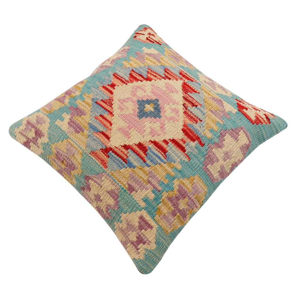 handmade Traditional Pillow Rust Blue Hand-Woven SQUARE 100% WOOL Hand woven turkish pillow2' x 2'