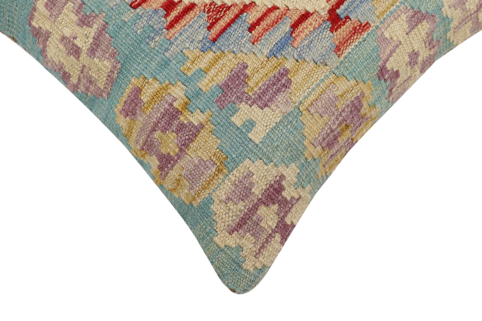 handmade Traditional Pillow Rust Blue Hand-Woven SQUARE 100% WOOL Hand woven turkish pillow2' x 2'