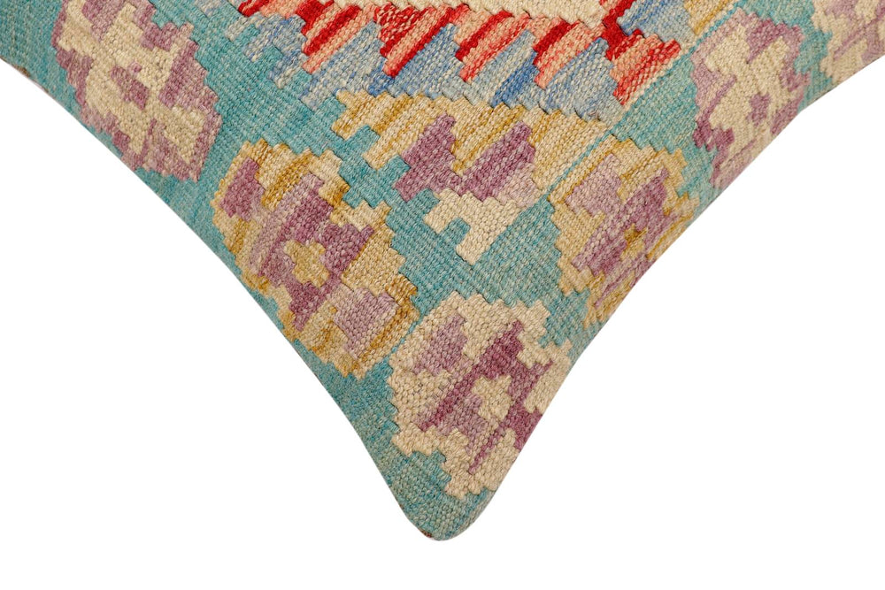 handmade Traditional Pillow Rust Blue Hand-Woven SQUARE 100% WOOL Hand woven turkish pillow2' x 2'