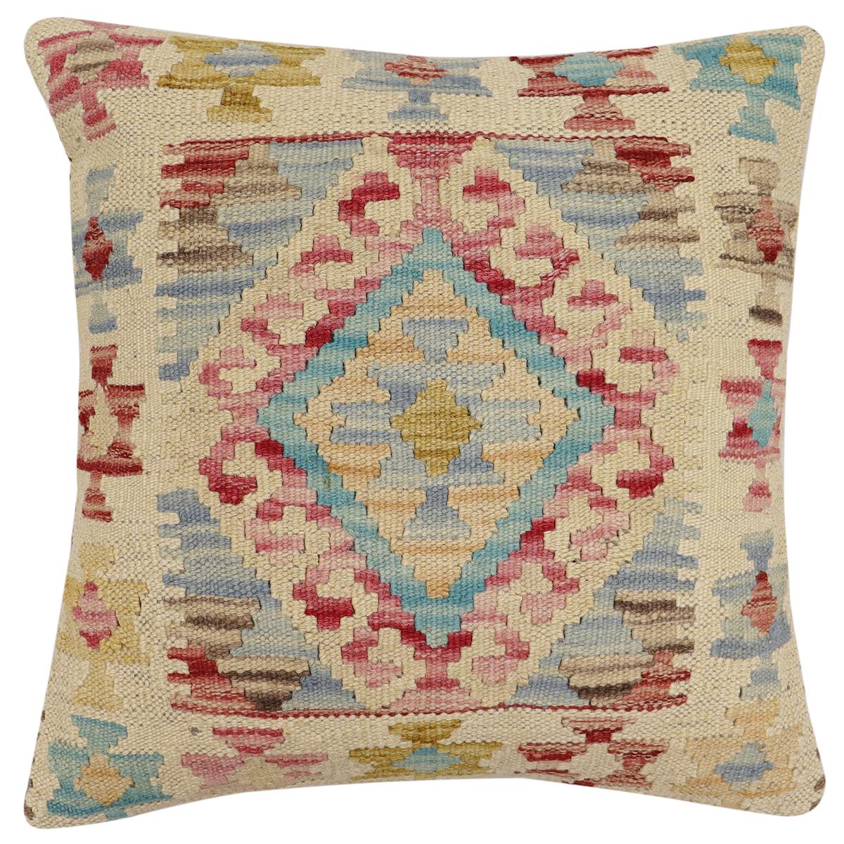 handmade Traditional Pillow Red Blue Hand-Woven SQUARE 100% WOOL Hand woven turkish pillow2' x 2'