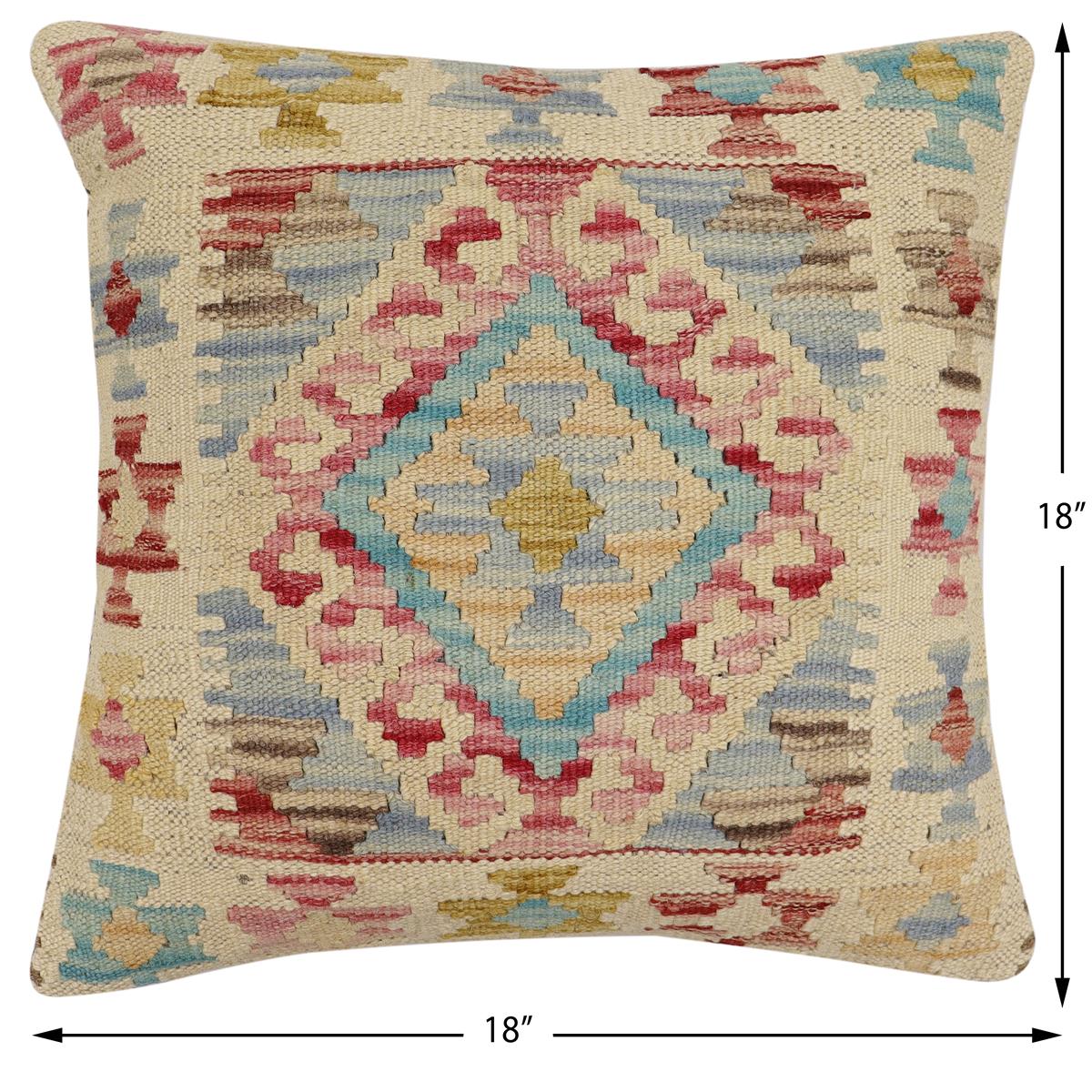 handmade Traditional Pillow Red Blue Hand-Woven SQUARE 100% WOOL Hand woven turkish pillow2' x 2'