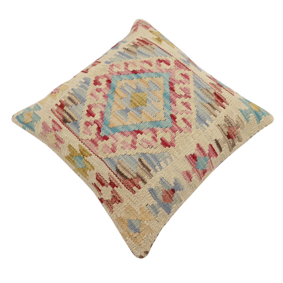 handmade Traditional Pillow Red Blue Hand-Woven SQUARE 100% WOOL Hand woven turkish pillow2' x 2'