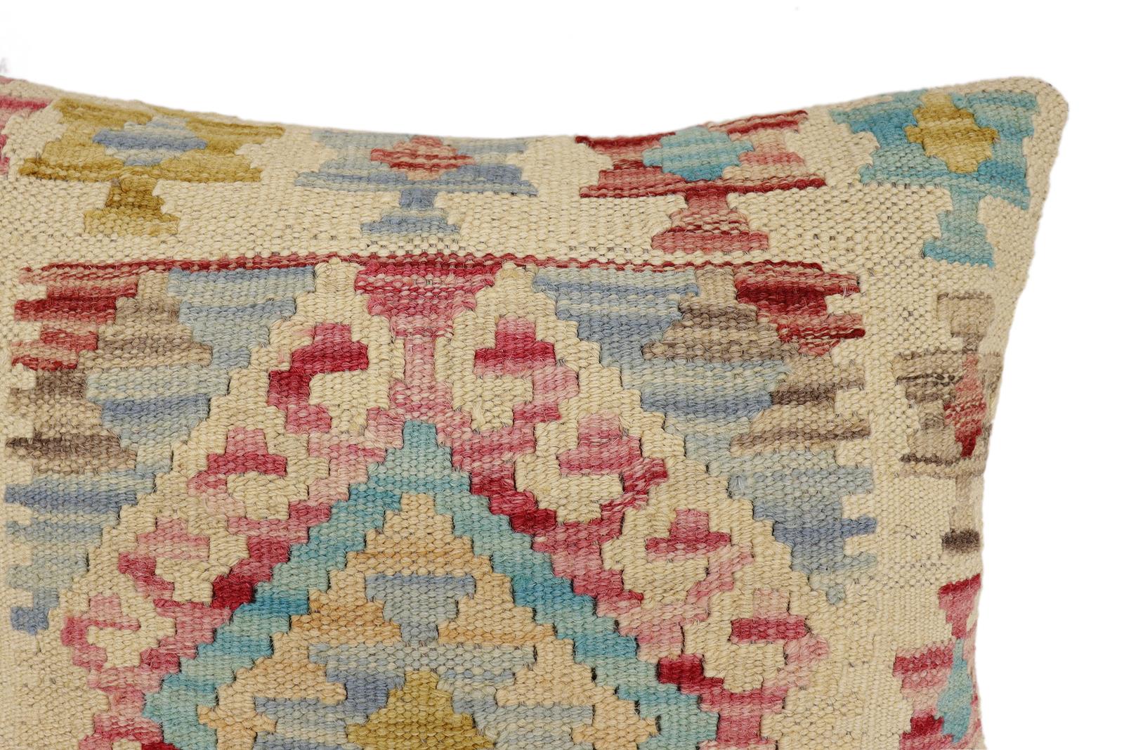 handmade Traditional Pillow Red Blue Hand-Woven SQUARE 100% WOOL Hand woven turkish pillow2' x 2'