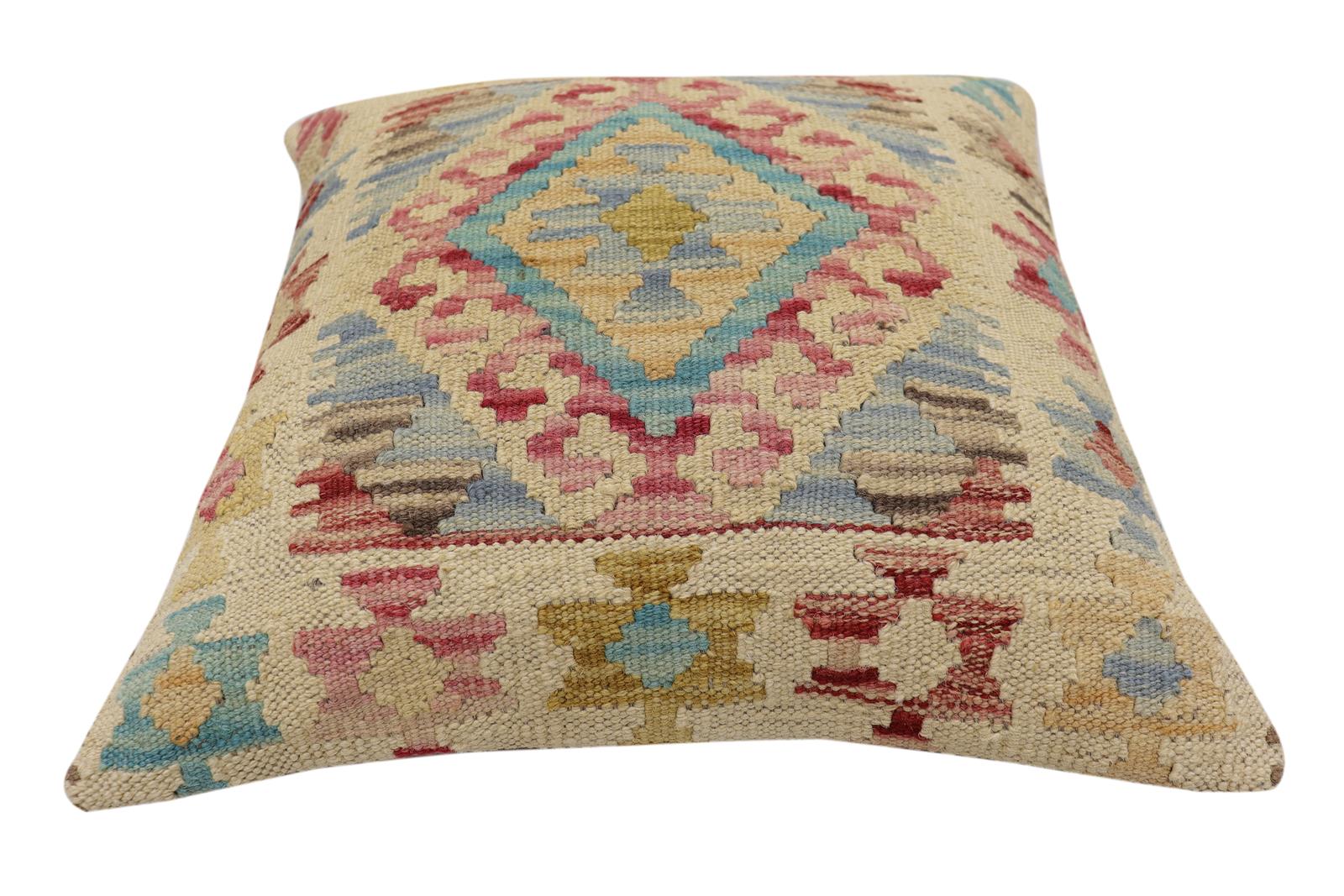 handmade Traditional Pillow Red Blue Hand-Woven SQUARE 100% WOOL Hand woven turkish pillow2' x 2'