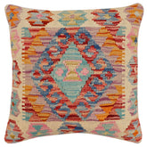 handmade Traditional Pillow Rust Blue Hand-Woven SQUARE 100% WOOL Hand woven turkish pillow 2 x 2