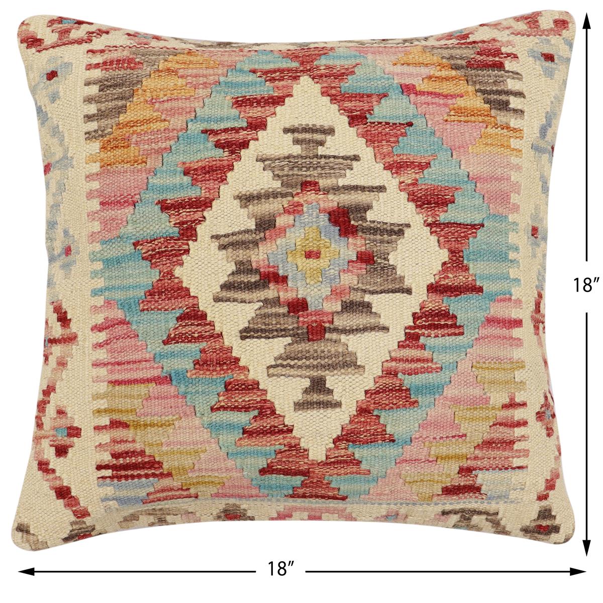 handmade Traditional Pillow Rust Blue Hand-Woven SQUARE 100% WOOL  Hand woven turkish pillow  2 x 2
