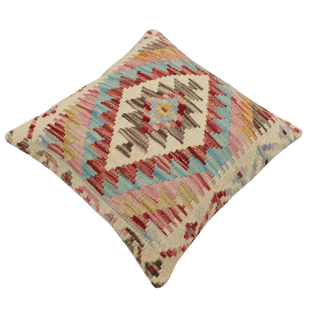 handmade Traditional Pillow Rust Blue Hand-Woven SQUARE 100% WOOL  Hand woven turkish pillow  2 x 2