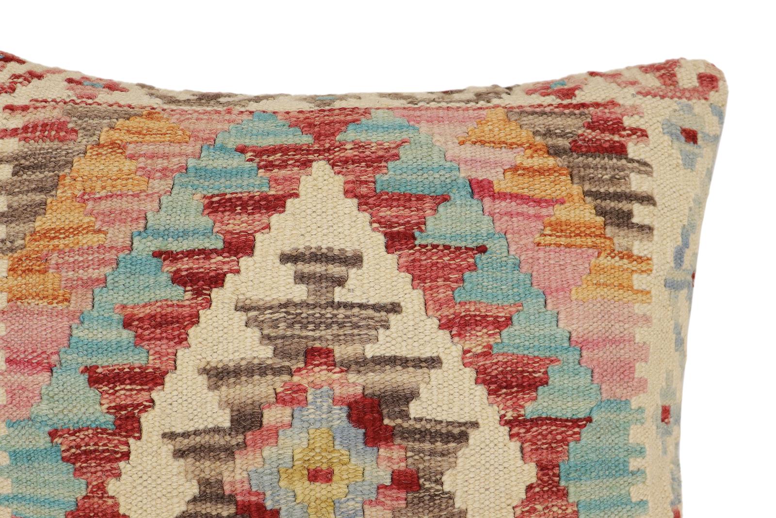 handmade Traditional Pillow Rust Blue Hand-Woven SQUARE 100% WOOL  Hand woven turkish pillow  2 x 2