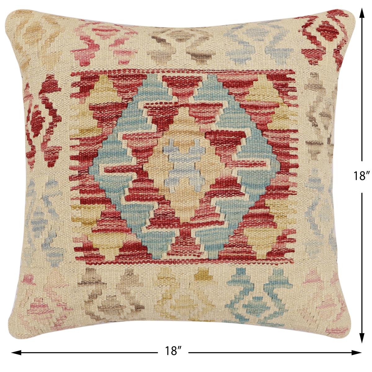 handmade Traditional Pillow Red Blue Hand-Woven SQUARE 100% WOOL Hand woven turkish pillow2' x 2'