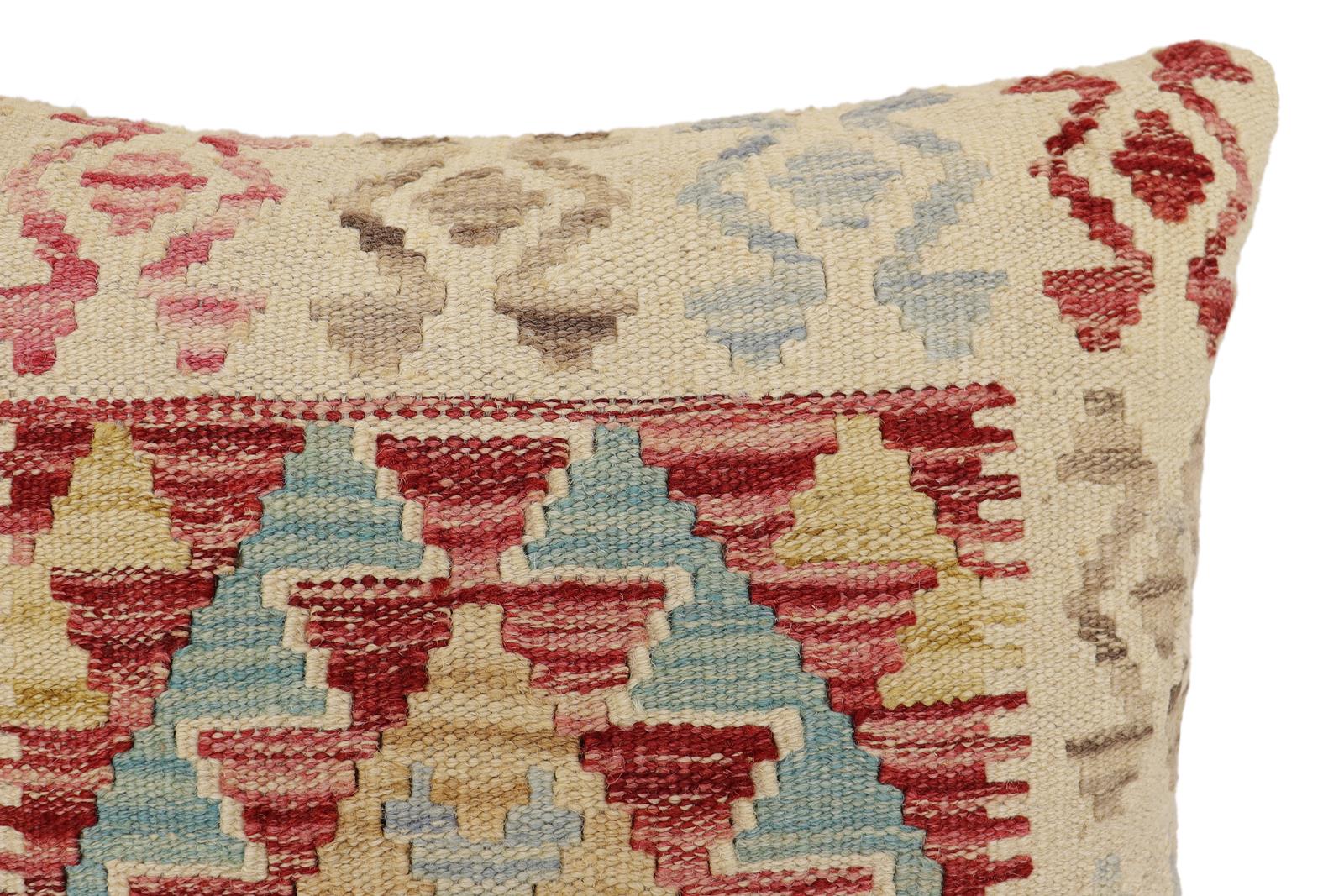 handmade Traditional Pillow Red Blue Hand-Woven SQUARE 100% WOOL Hand woven turkish pillow2' x 2'